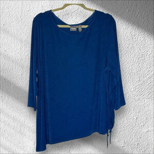 Chicos Travelers Size 3(XL) Royal Blue asymmetric Tunic wrinkle free Liquid Knit